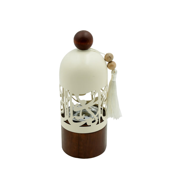 301-57 Bakhoor Burner – Arabic Calligraphy with Wooden Base & Tassel – 21cm (H)