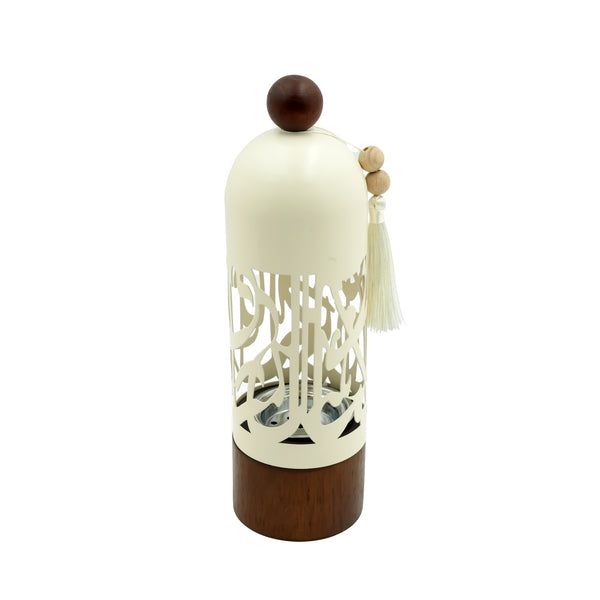 301-58 Bakhoor Burner – Arabic Calligraphy with Wooden Base & Tassel – 27cm (H)