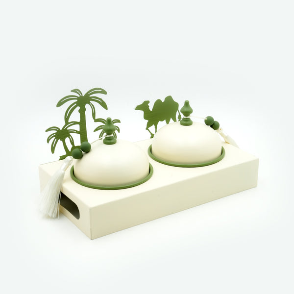 301-12 Nut Bowl Set with Decorative Stand – 2 Bowls with Dome Lids