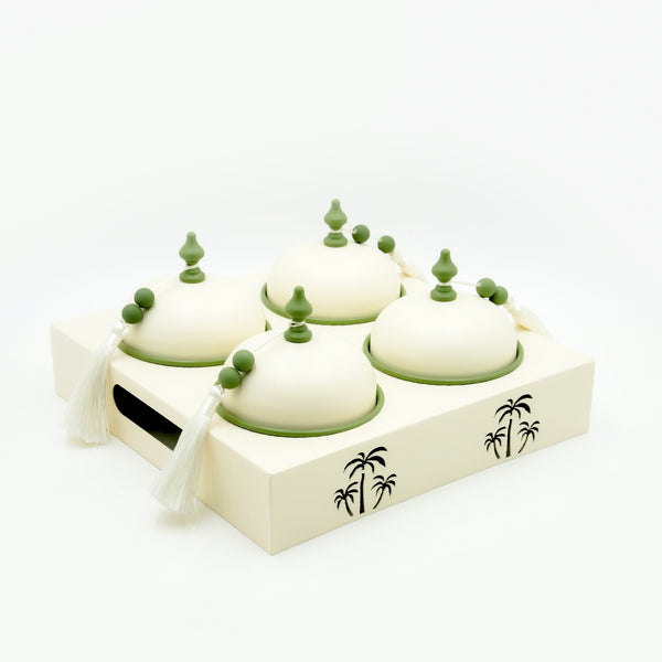 301-32 Nut Bowl Set with Decorative Stand – 4 Bowls with Dome Lids