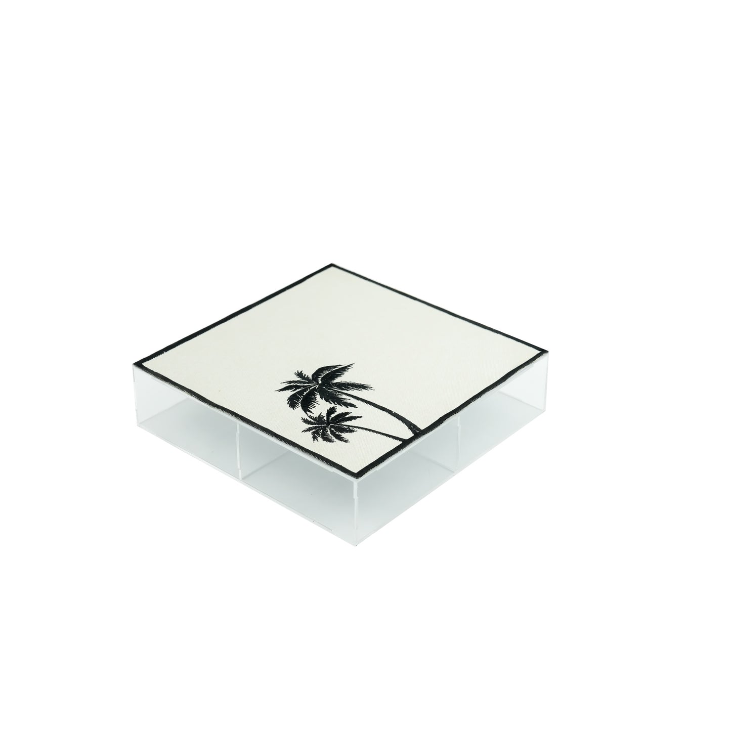 Acrylic Storage Box with Fabric Lid – Palm Tree Design – 25cm (W) x 25cm (L) – #FABRIC0002