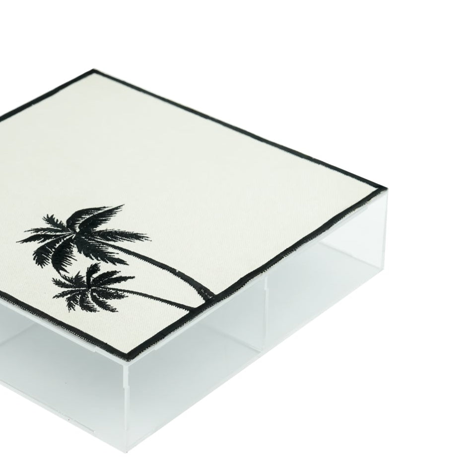 Acrylic Storage Box with Fabric Lid – Palm Tree Design – 25cm (W) x 25cm (L) – #FABRIC0002