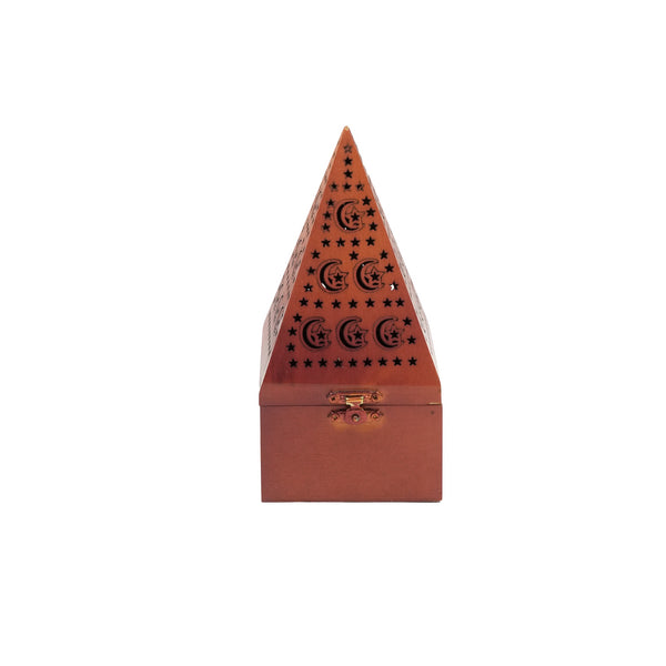35840-P Incense Burner - 18cm(H) – Wooden Pyramid Bakhoor Holder with Crescent Moon & Star Design