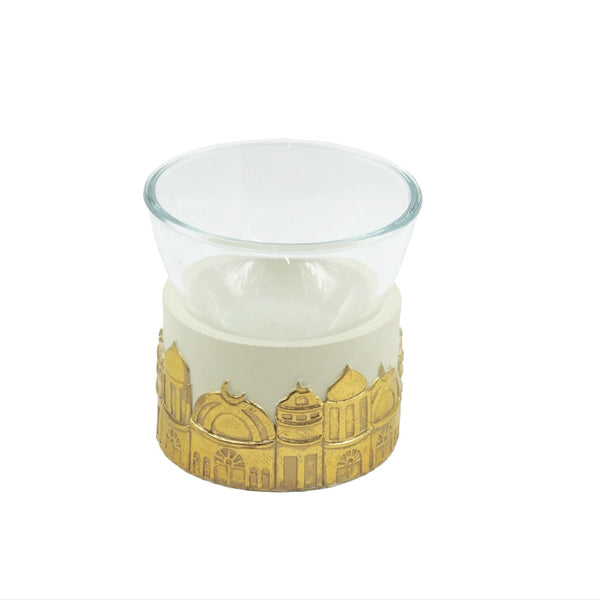 QZL116 Incense Burner – 13cm (D) x 13cm (H) – Elegant Glass and Gold-Accent Bakhoor Holder