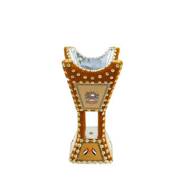 3150 Wooden Burner – 8 Inches – Traditional Brown Bakhoor Holder with Gold Stud Accents