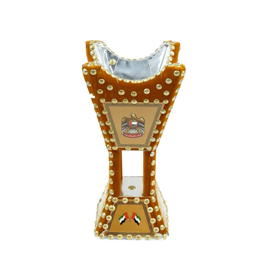 3150 Wooden Burner – 12 Inches – Traditional Brown Bakhoor Holder with Gold Stud Accents