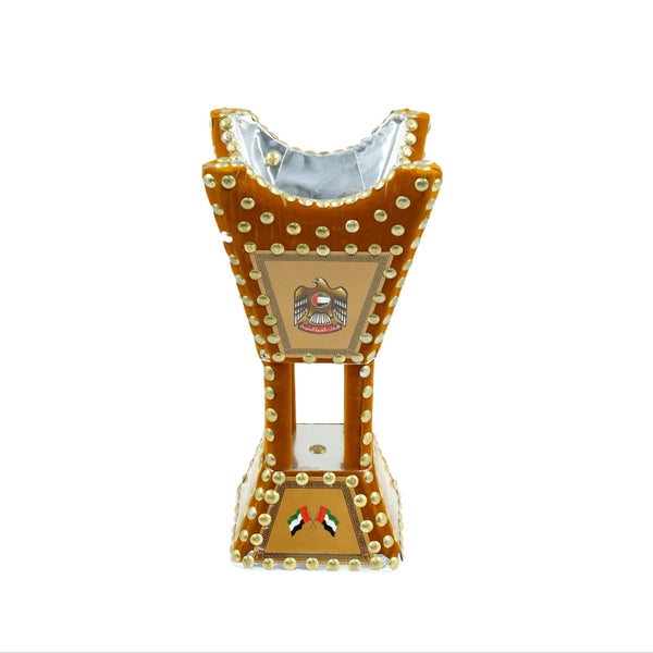 3150 Wooden Burner – 10 Inches – Traditional Brown Bakhoor Holder with Gold Stud Accents
