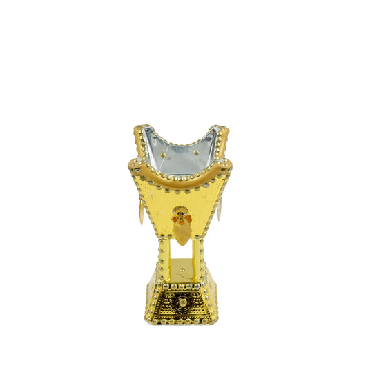 3151 Wooden Burner – 8 Inches – Traditional Gold Bakhoor Holder with Decorative Accents