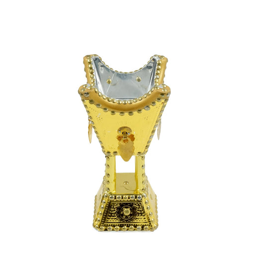 3151 Wooden Burner – 12 Inches – Traditional Gold Bakhoor Holder with Decorative Accents