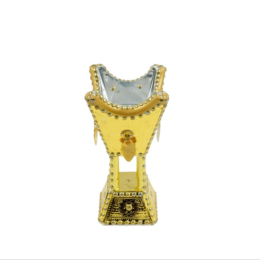 3151 Wooden Burner – 10 Inches – Traditional Gold Bakhoor Holder with Decorative Accents