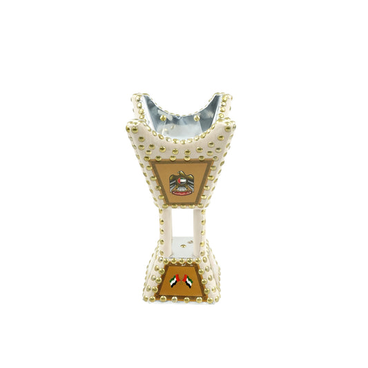 3125 Wooden Burner Beige – 8 Inches – Traditional Bakhoor Holder with Gold Stud Accents