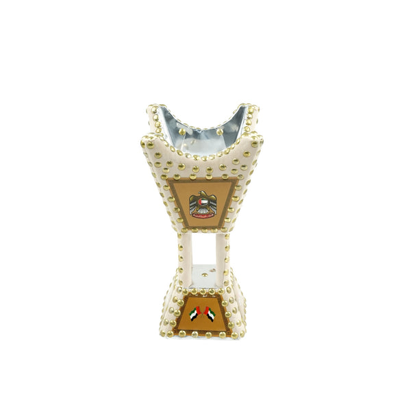 3125 Wooden Burner Beige – 8 Inches – Traditional Bakhoor Holder with Gold Stud Accents