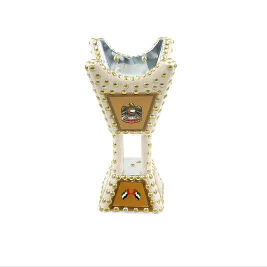 3125 Wooden Burner Beige – 10 Inches – Traditional Bakhoor Holder with Gold Stud Accents