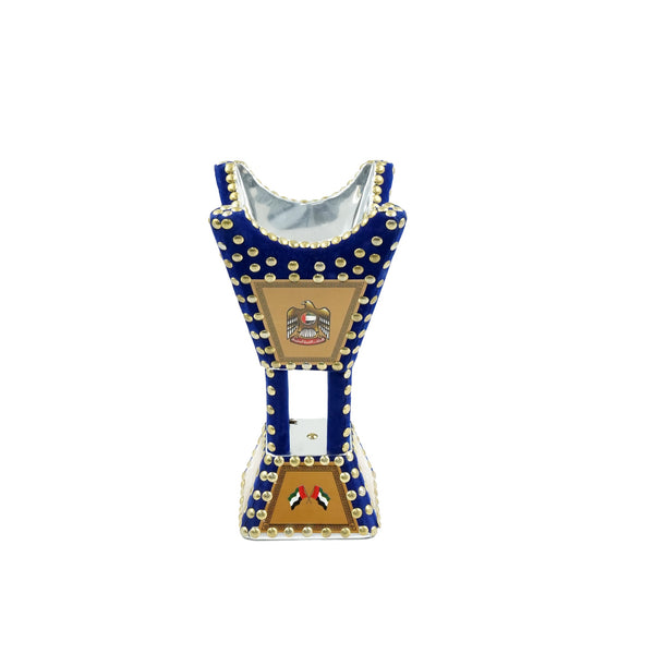 3148 Wooden Burner Blue – 8 Inches – Traditional Bakhoor Holder with Gold Stud Accents