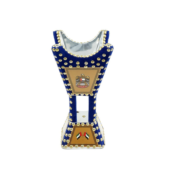 3148 Wooden Burner Blue – 10 Inches – Traditional Bakhoor Holder with Gold Stud Accents