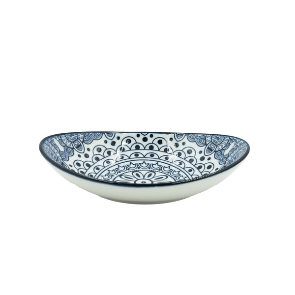 D03-013 – Ceramic Oval Bowl 6 Inches – Blue Arabesque Pattern
