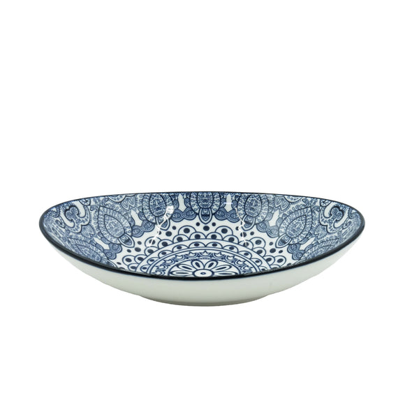 D03-015 – Ceramic Oval Bowl 8 Inches – Blue Arabesque Pattern