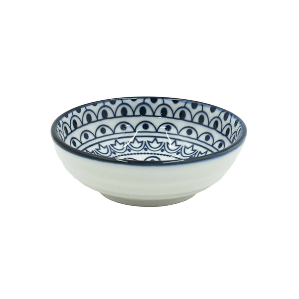 D03-001 – Ceramic Round Dish 3.5 Inches – Blue Arabesque Pattern