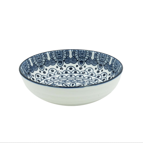 D03-002 – Ceramic Round Dish 5.125 Inches – Blue Arabesque Pattern