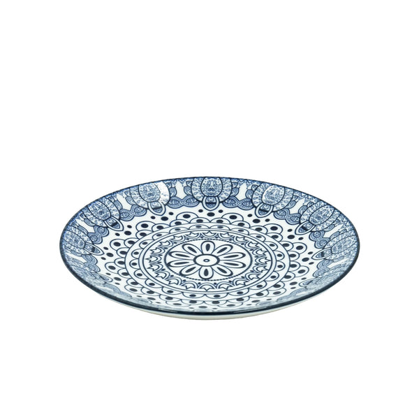 D03-010 – Ceramic Round Plate 8 Inches – Blue Arabesque Pattern