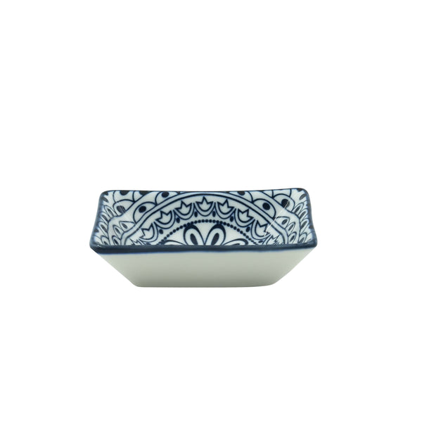 D03-004 – Ceramic Rectangular Dish 3.375 Inches – Blue Arabesque Pattern
