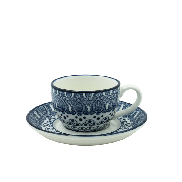 D03-087 – Ceramic Cup & Saucer Set – Blue Arabesque Pattern
