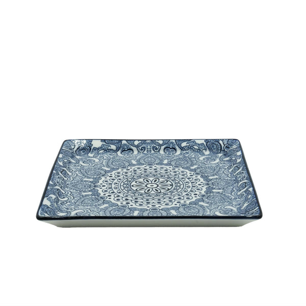 D03-091 – Ceramic Square Plate 22 x 22 cm – Blue Arabesque Pattern