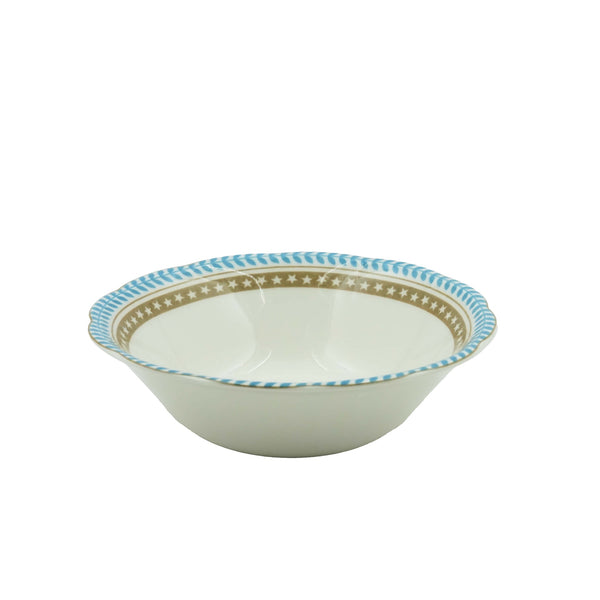 SH73471 – Ceramic Cereal Bowl 16.5 cm – White with Teal & Beige Star Pattern
