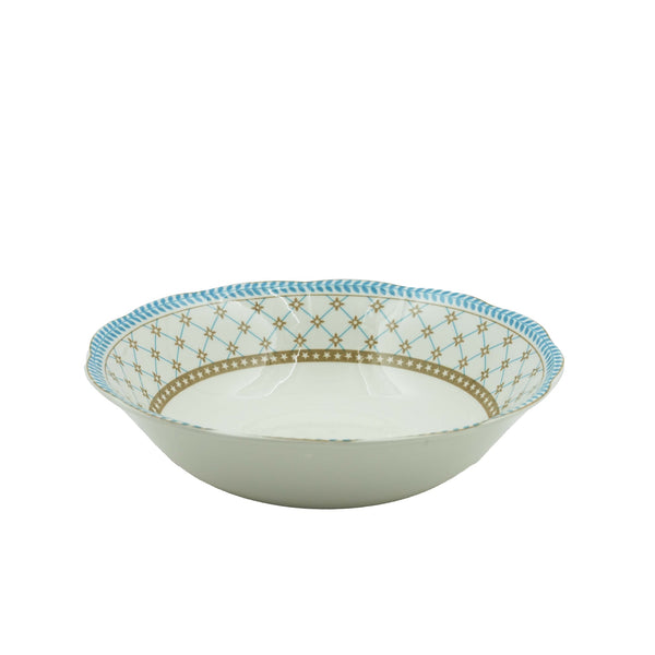 SH73474 – Ceramic Salad Bowl 23.5 cm – White with Teal & Beige Star Pattern