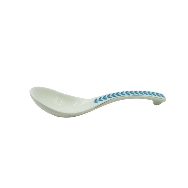 SH73476 – Ceramic Spoon 14.7 cm – White with Teal Leaf Pattern