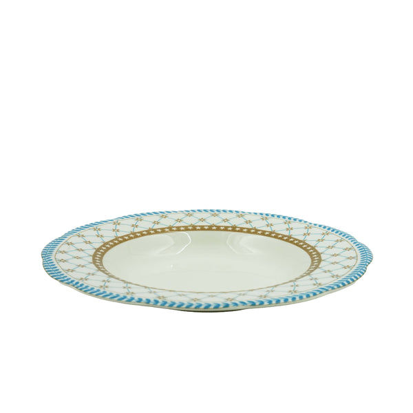 SH73473 – Ceramic Soup Plate 23.3 cm – White with Teal & Beige Star Pattern