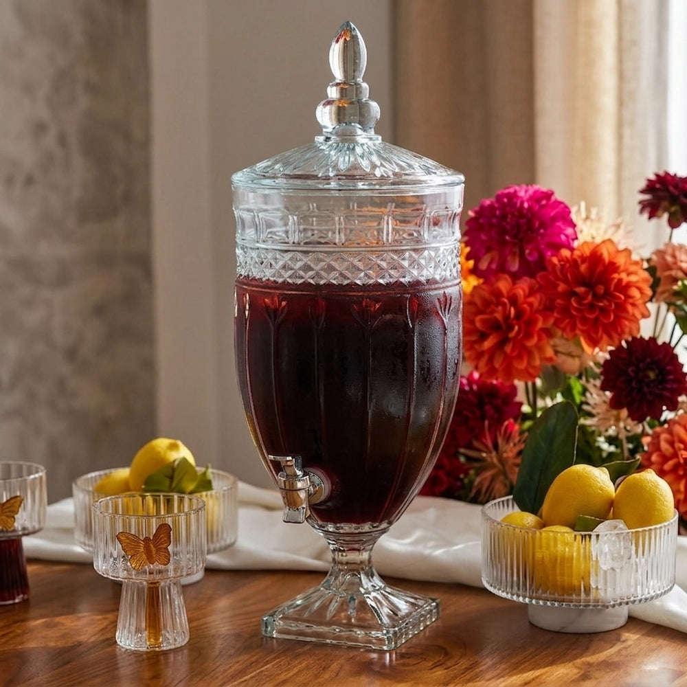 LL9700197GB L&L Mint Glass Beverage Dispenser – 8L – Clear Glass Drink Server with Tap, Lid & Pedestal Stand