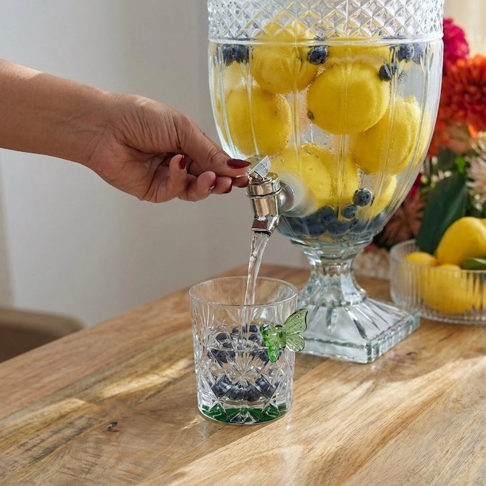 LL9700197GB L&L Mint Glass Beverage Dispenser – 8L – Clear Glass Drink Server with Tap, Lid & Pedestal Stand