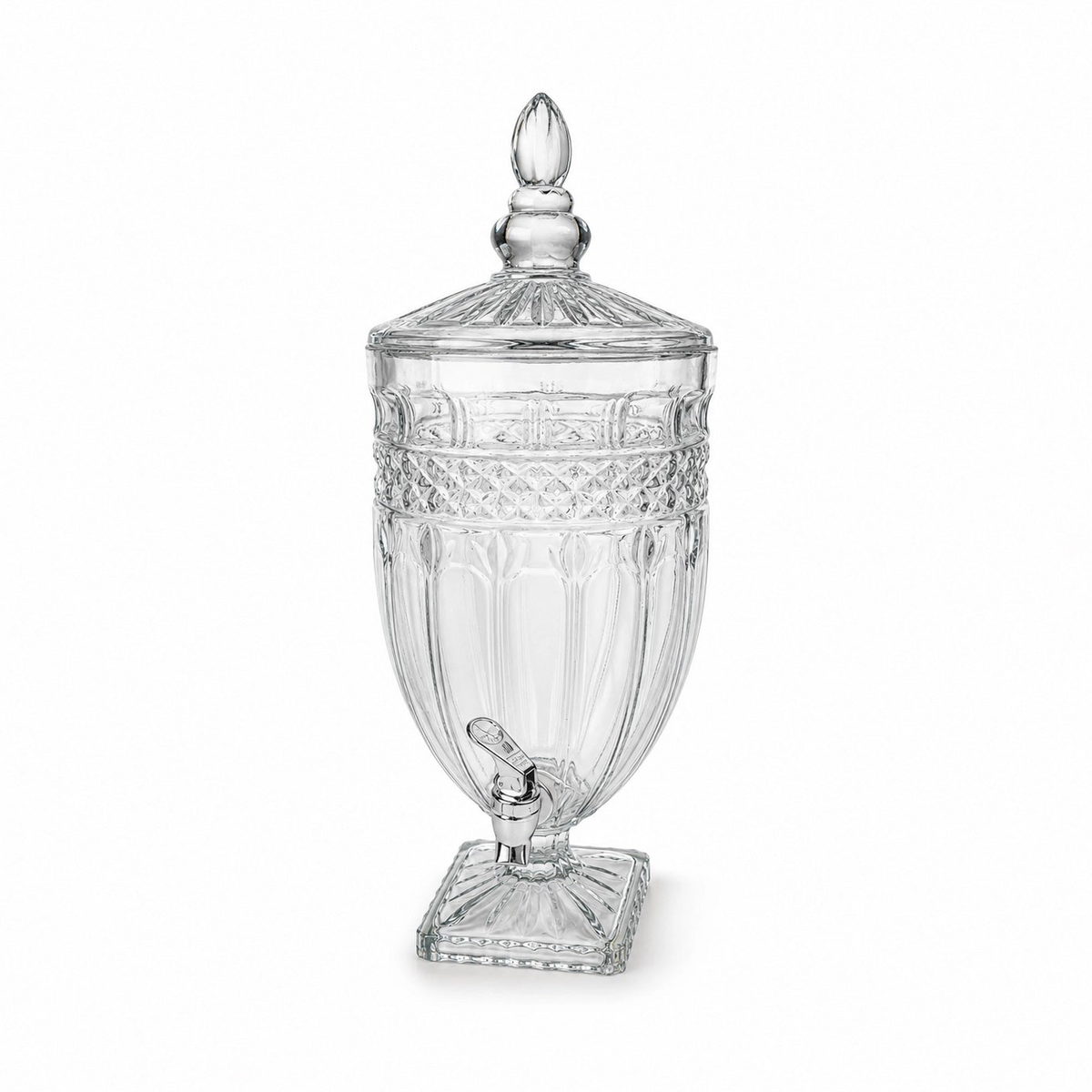 LL9700197GB L&L Mint Glass Beverage Dispenser – 8L – Clear Glass Drink Server with Tap, Lid & Pedestal Stand