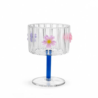 GH1051 Floral Glass Cup – Clear Glass Pedestal Serving Bowl with Decorative Flower Design