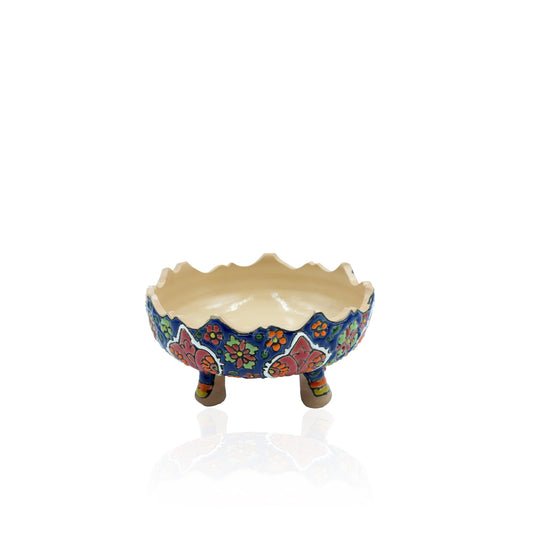 ABRW Blue Ceramic Bowl with Floral Leg Design