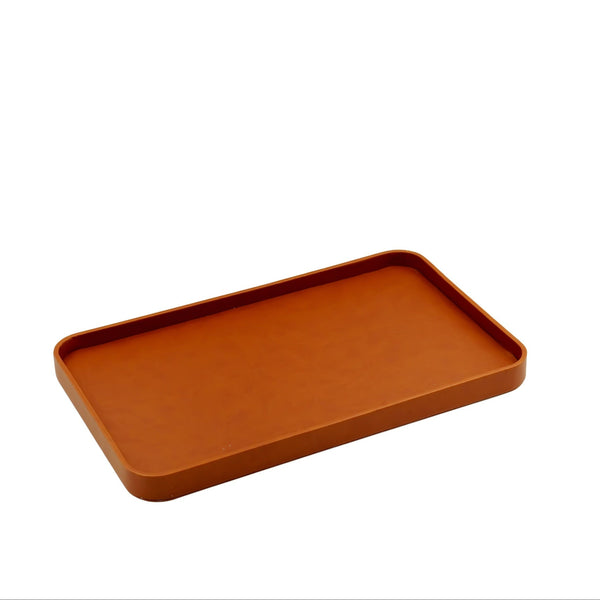 Leather Rectangle Tray – Brown PU Finish – 60cm (L) × 40cm (W) – Elegant Decorative Serving Tray