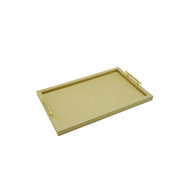 Leather Rectangle Tray with Handle – Beige Finish – 55cm (L) × 35cm (W) – Elegant Decorative Serving Tray