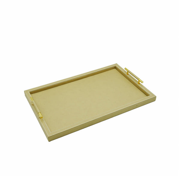 Leather Rectangle Tray with Handle – Beige Finish – 60cm (L) × 40cm (W) – Elegant Decorative Serving Tray