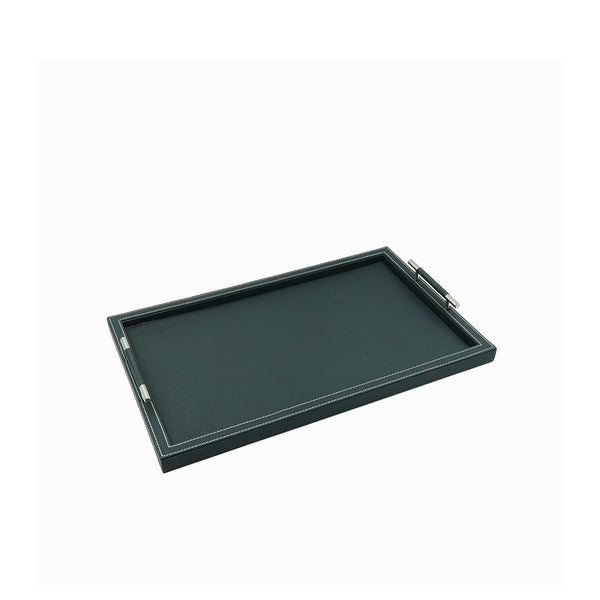 Leather Rectangle Tray with Handle – Black Finish – 55cm (L) × 35cm (W) – Elegant Decorative Serving Tray