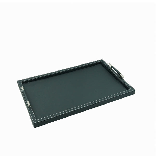 Leather Rectangle Tray with Handle – Black Finish – 60cm (L) × 40cm (W) – Elegant Decorative Serving Tray