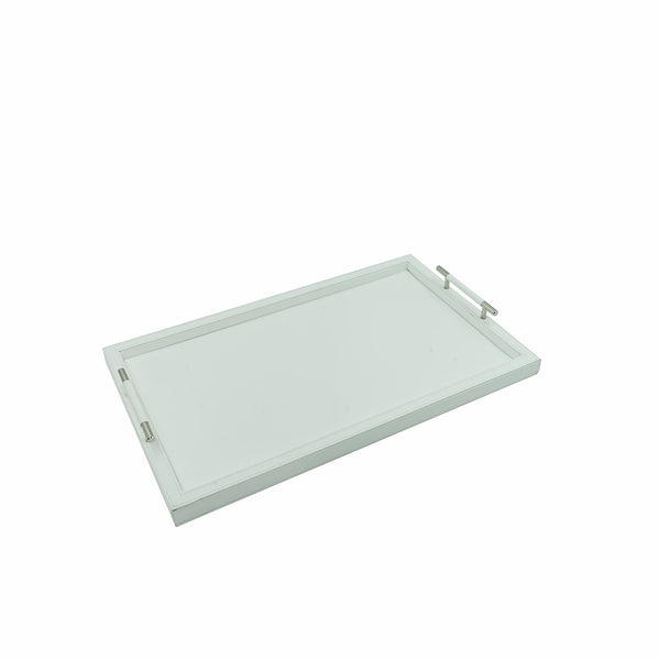 Leather Rectangle Tray with Handle – White Finish – 55cm (L) × 35cm (W) – Elegant Decorative Serving Tray