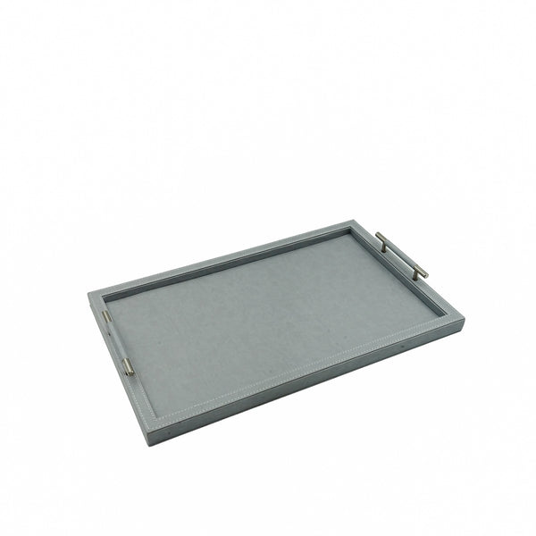 Leather Rectangle Tray with Handle – Grey Finish – 55cm (L) × 35cm (W) – Elegant Decorative Serving Tray