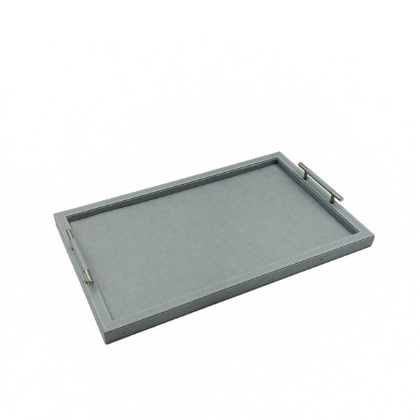 Leather Rectangle Tray with Handle – Grey Finish – 60cm (L) × 40cm (W) – Elegant Decorative Serving Tray