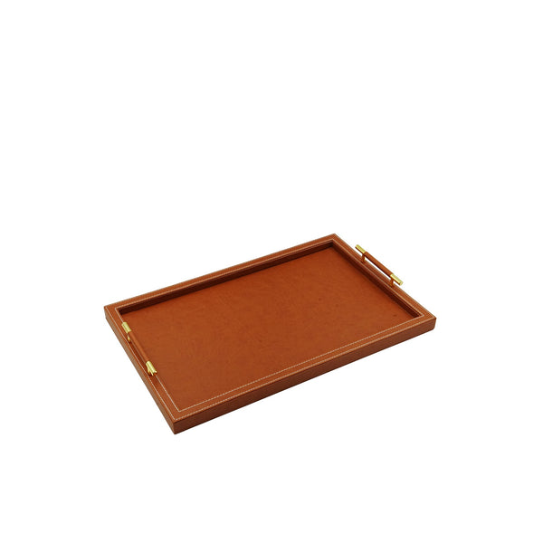 Leather Rectangle Tray with Handle – Brown Finish – 55cm (L) × 35cm (W) – Elegant Decorative Serving Tray