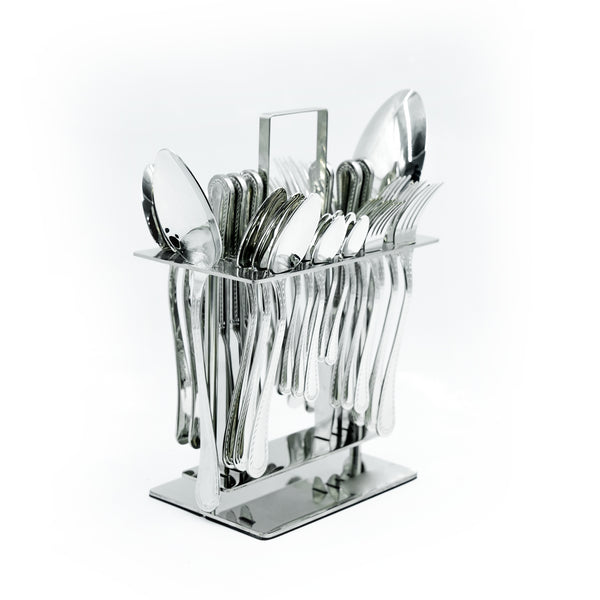NN-104 38-Piece Cutlery Set with Stand - Silver, 18 Spoons, 12 Forks, 6 Knives & 2 Serving Spoons