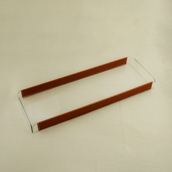 Acrylic Tray with Leather – Brown Finish – 70cm (L) × 20cm (W) – Elegant Rectangular Serving Tray
