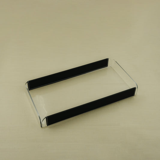 Acrylic Tray with Leather – Black Finish – 40cm (L) × 20cm (W) – Elegant Rectangular Serving Tray