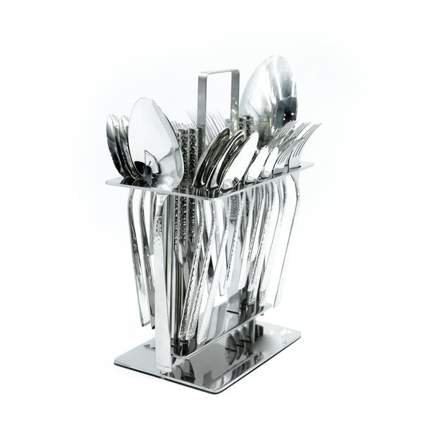 NN-116 38-Piece Cutlery Set with Stand - Silver, 18 Spoons, 12 Fork, 6 Knives & 2 Serving Spoons