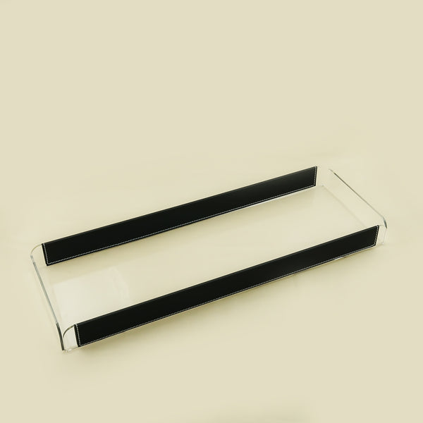 Acrylic Tray with Leather – Black Finish – 70cm (L) × 20cm (W) – Elegant Rectangular Serving Tray
